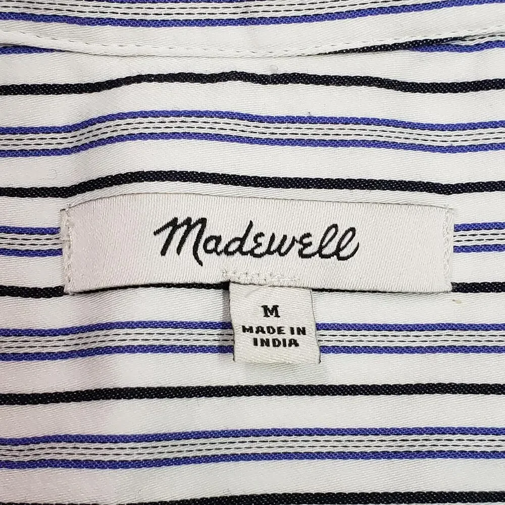 Madewell Dress Womens M White Striped Shirt Dress 3/4 Sleeve Button Up Collared